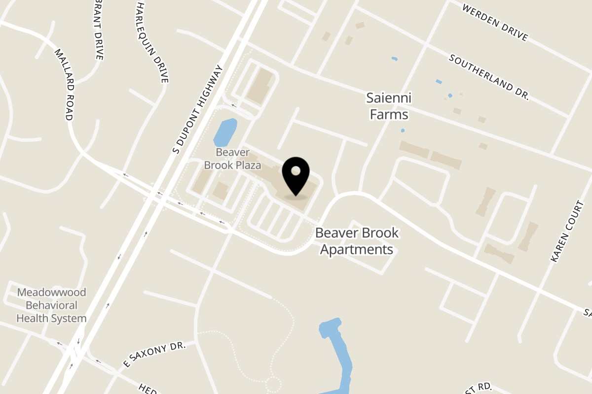 Map showing the location of Paisano's Pizza on 1508 Beaver Brook Plaza in New Castle